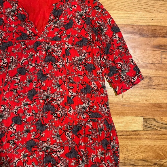 BA&SH Eve Smoked Tunic Dress Red Floral Large - Picture 7 of 8